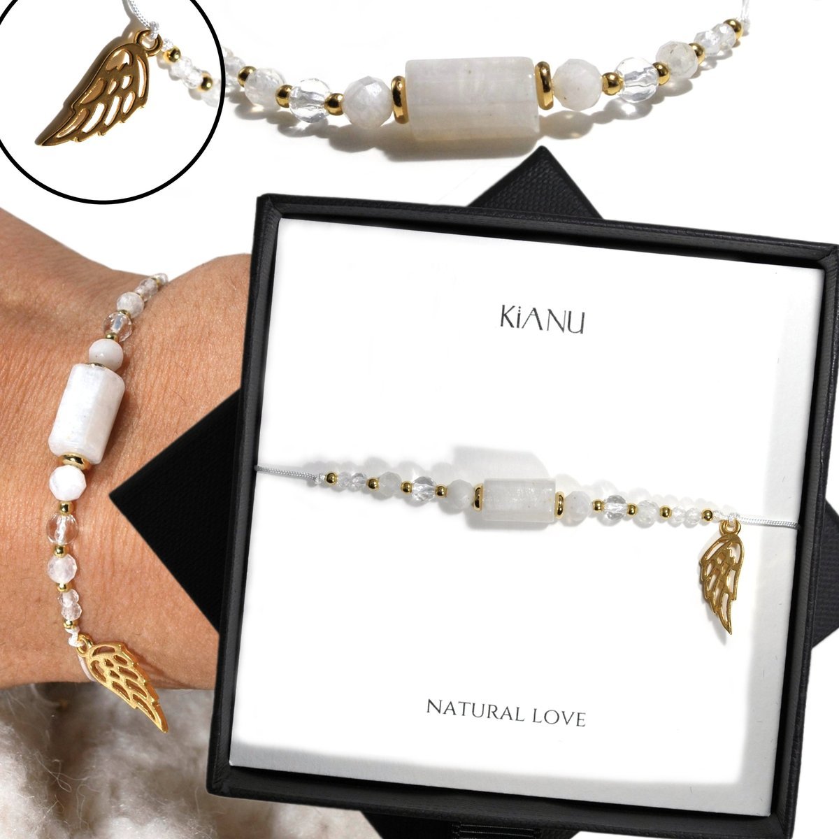 Bransoletka KiANU Kamień Księżycowy Kryształ Kamień Księżycowy Srebro 925 Prezent Dla Kobiety Żony Mamy