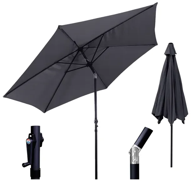 Duży Parasol 300 Cm Ogrodowy Balkonowy Korbką Regulowany Solidny Grafitowy