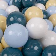 Suche baseny - KiddyMoon Plastikowe piłeczki 7cm ciemny turkus-pastelowy niebieski-pastelowy żółty-biały 200 Zabawka zestaw kulek - miniaturka - grafika 1