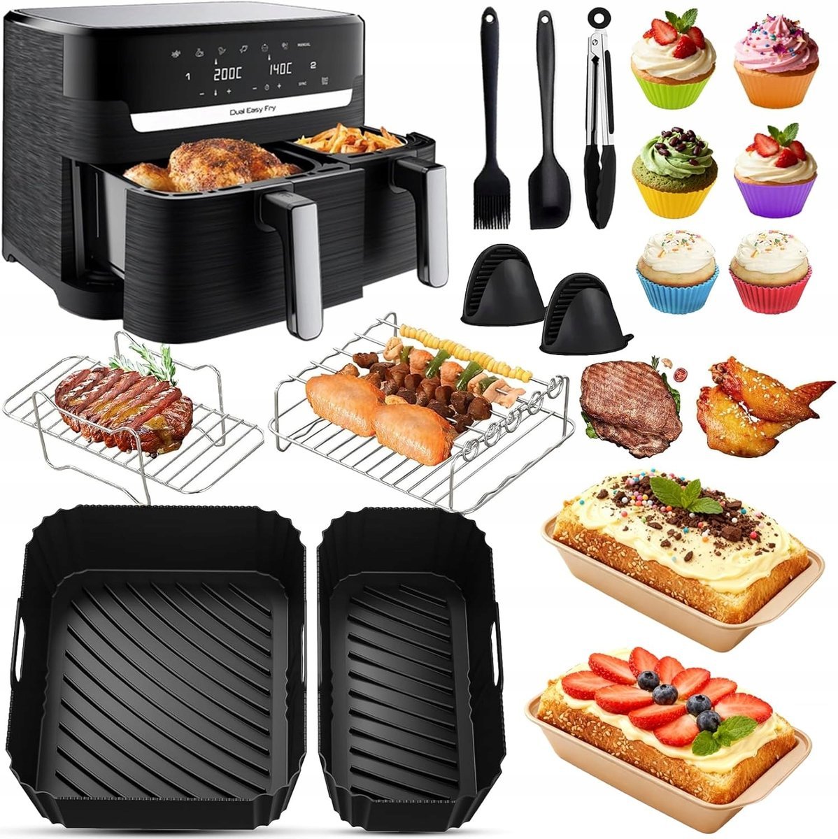 AKCESORIA DO AIRFRYER TEFAL EY901N DUAL EASY FRY 5,2 / 3,1 L FOREMKI ZESTAW