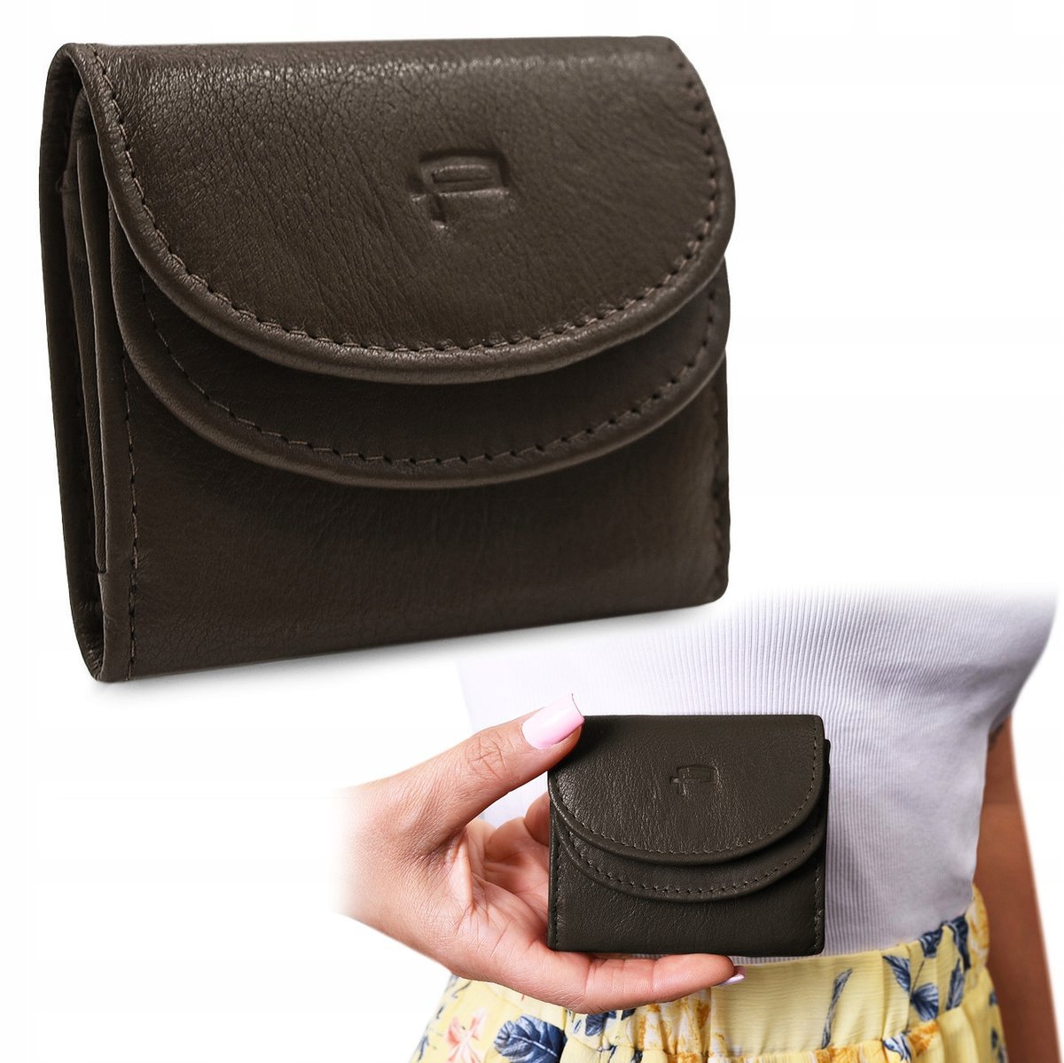 PORTFEL Skórzany Damski MINI, Brązowy z RFiD, Mały i Elegancki Pako Jeans