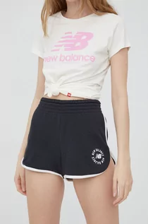 Spodenki damskie - New Balance New Balance szorty damskie kolor czarny z nadrukiem high waist - grafika 1