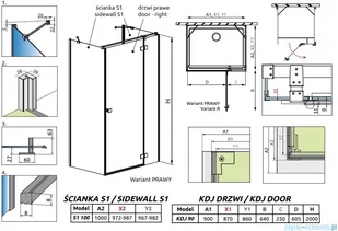 Radaway Essenza Kdj+S kabina 100x90x100cm prawa szkło przejrzyste 1384052-01-01/1385020-01-01R/1384052-01-01 - Kabiny prysznicowe - miniaturka - grafika 2