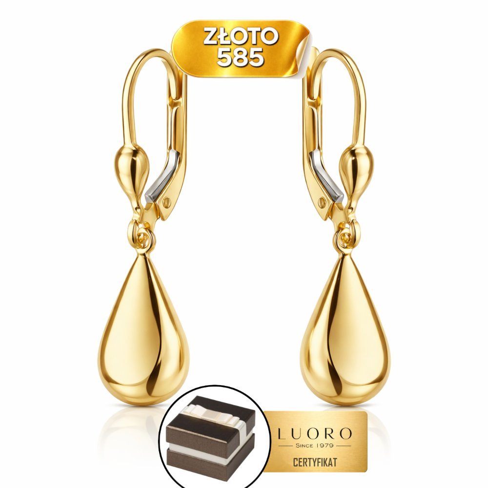 KOLCZYKI ZŁOTE 585 14K GEOMETRYCZNE ŁEZKI ANGIELSKIE ZAPIĘCIE 27,4 MM