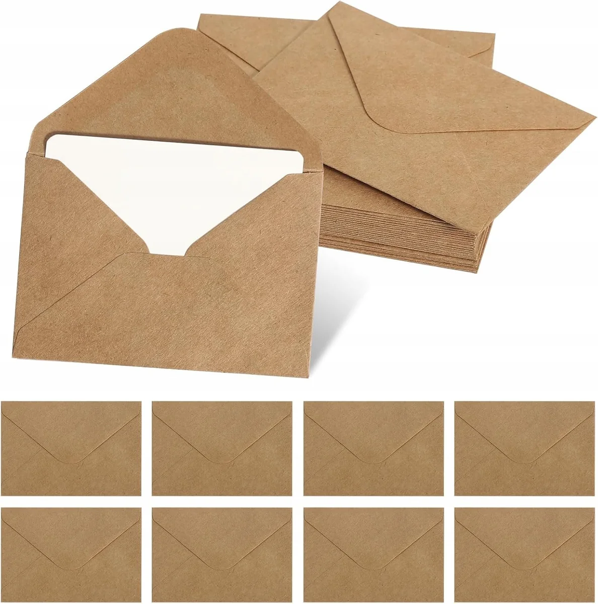KOPERTY 100 SZTUK PAPIER KRAFT BRĄZOWE ZESTAW KARTEK DIY