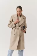 Płaszcze damskie - Wełniany płaszcz dwurzędowy z paskiem : Kolor - Beżowy, Rozmiar - M/L - Bombshe - miniaturka - grafika 1