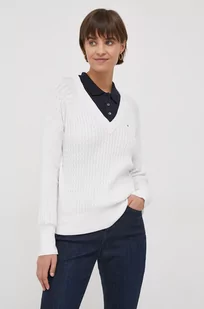 Tommy Hilfiger sweter bawełniany kolor biały - Swetry damskie - miniaturka - grafika 1