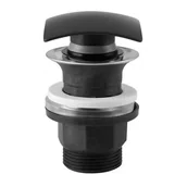 Korki do umywalek - Zawór spustowy z przelewem click-clack 5/4" korek mosiężny kwadratowy czarny - miniaturka - grafika 1