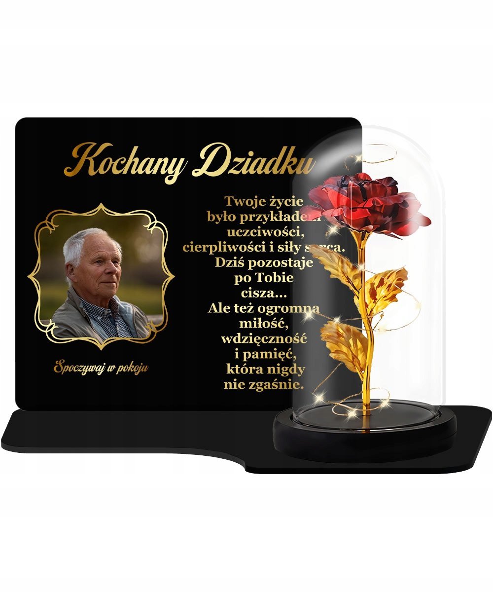 Znicz Ze Zdjęciem XL Róża Wieczna W Szkle LED Premium Wszystkich Świętych