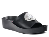 Klapki i japonki damskie - Klapki damskie czarne S.Barski KV51-030 skórzane na platformie z ozdobą-37 - miniaturka - grafika 1