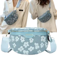 Nerki - Torba Saszetka Damska Crossbody Nerka Na Ramię Pojemna Niebieska Kwiatki - miniaturka - grafika 1