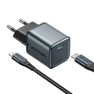 Ładowarka GaN Vention USB-C 20W + Kabel USB-C-L 1m (Szara) - Ładowarki do telefonów - miniaturka - grafika 1