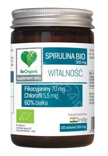 Beorganic Spirulina Platensis BIO 500 mg Fikocyjaniny Chlorofil 60% Białka (100 tab) BeOrganic brg-034 - Zdrowa żywność - miniaturka - grafika 2