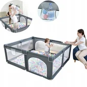 Łóżeczka i kojce - Kojec Szary Dla Dzieci Plac Zabaw Modułowy Suchy Basen Z Podłogą 150X180Cm - miniaturka - grafika 1