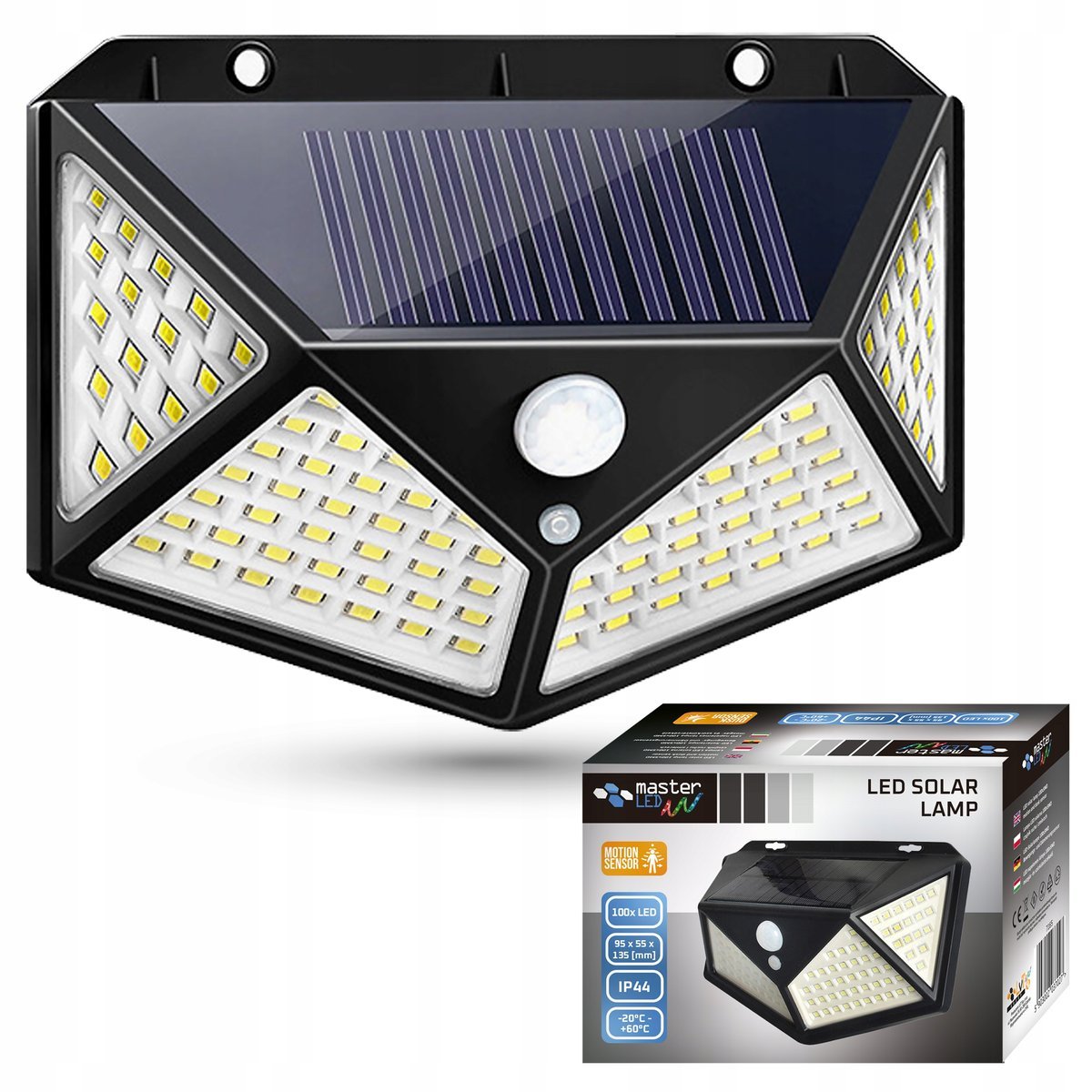 LAMPA LED SOLARNA uliczna elewacyjna Z CZUJNIKIEM RUCHU OGRODOWA ZEWNĘTRZNA