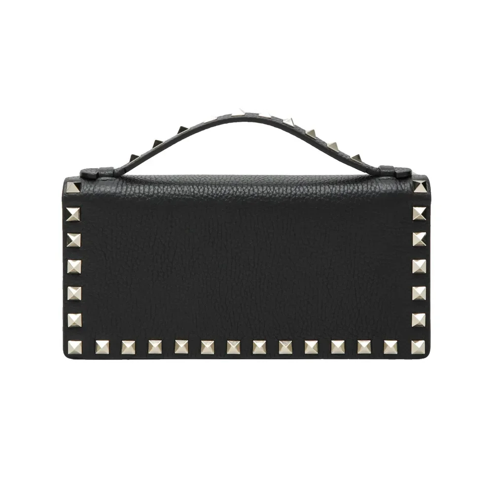 Portfel Valentino rockstud skórzany czarny z łańcuszkiem