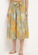 Spodnie damskie - Jasnozielone Szerokie Spodnie z Wysokim Stanem i Bawełną oraz Gumką w Talii Opefia - miniaturka - grafika 1