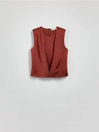 Bluzki damskie - Reserved - Bluzka z kopertowym przodem - karminowy - miniaturka - grafika 1