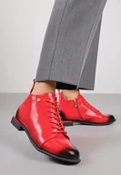 Botki damskie - Czerwono-Czarne Lakierowane Botki Vices w Stylu Trzewików Jenisse - miniaturka - grafika 1