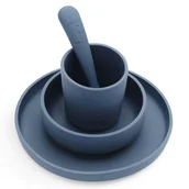 Miseczki i talerzyki dla dzieci - Jollein 4-częściowa zastawa stołowa, kolor indygo, silikonowa - miniaturka - grafika 1