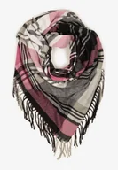 Apaszki i szaliki damskie - Szaro-Różowy Szalik z Bawełny i Wiskozy Ozdobiony Klasyczną Kratą i Frędzlami Nerifla - miniaturka - grafika 1