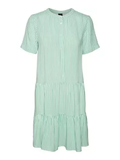 Sukienki - VERO MODA Women's VMBUMPY SS Short Dress WVN NOOS sukienka, Snow White/Stripes:Jade Cream, XL, Snow White/Stripes: Jade Cream, XL - grafika 1