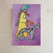 Obrazy i zdjęcia - Obraz ręcznie malowany babcia z pieskiem cytrynowe życie - miniaturka - grafika 1