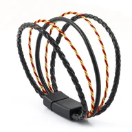 Bransolety męskie - Bransoletka skórzana czarno-żółta EM 26 - EM Men's Accessories - miniaturka - grafika 1