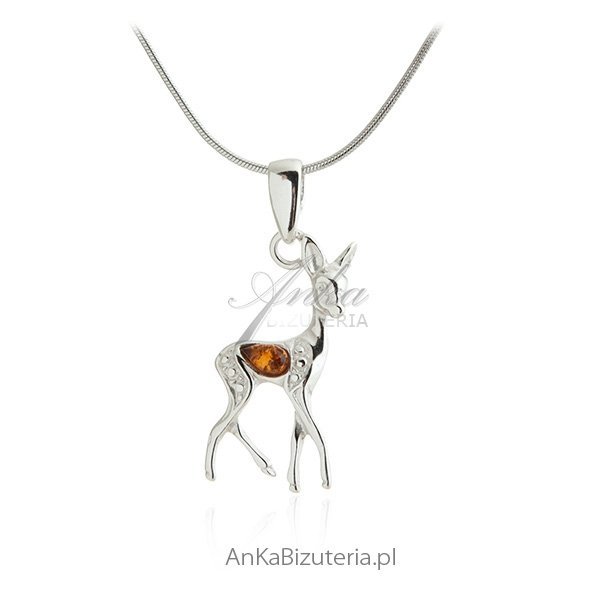 ankabizuteria.pl Zawieszka srebrna Sarenka z bursztynem