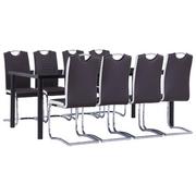 Stoły z krzesłami - vidaXL 9-cz. zestaw jadalniany, tapicerowany sztuczną skórą, brązowy - miniaturka - grafika 1