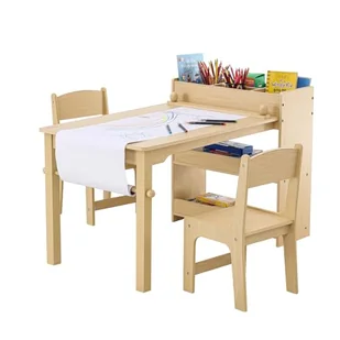 VEVOR 1 stolik dziecięcy + 2 ławki, z wbudowaną półką, MDF, kolor drewna, 795x555x540 mm - Stoliki dla dzieci - miniaturka - grafika 1