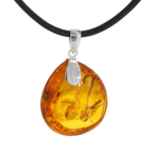 Naszyjnik na rzemieniu - transparentny Bursztyn w srebrze - Wisiorki - miniaturka - grafika 1