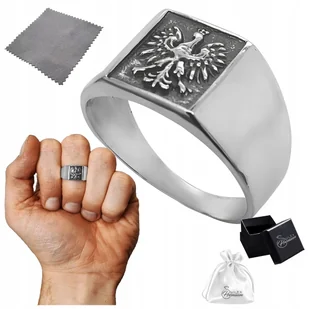 Sygnet męski srebrny patriotyczny z orzełkiem Srebro pr. 925 r. 23 - Pierścionki - miniaturka - grafika 1