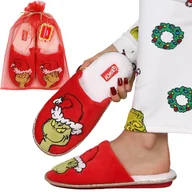 Kapcie damskie - Grinch ANTYPOŚLIZGOWE damskie papcie domowe, CIEPŁE, MIĘKKIE, ŚWIĄTECZNE kapcie do domu + woreczek ozdobny NA PREZENT 40-41 EU - miniaturka - grafika 1