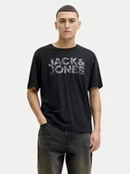 Koszulki męskie - Jack & Jones T-Shirt Ejeff Logo 12288536 Czarny Regular Fit - miniaturka - grafika 1