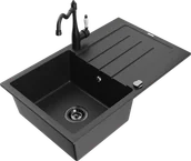 Zlewozmywaki z baterią - Mexen Bruno zlewozmywak granitowy 1-komorowy z ociekaczem i baterią kuchenną Carla, czarny/srebrny metalik - 6513-73-670700-70-B - miniaturka - grafika 1
