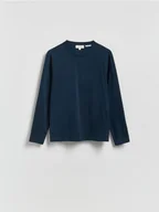 Koszulki męskie - Reserved - Longsleeve z merceryzowanej bawełny - granatowy - miniaturka - grafika 1