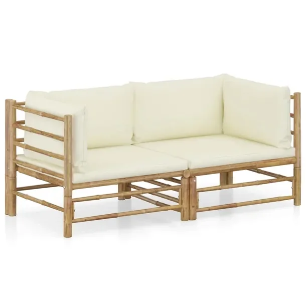 Bambusowy zestaw wypoczynkowy do ogrodu 70x70x60 cm, kremowe poduszki