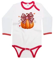 Body dla niemowląt - Body dziecięce Dynia Z Różową Kokardą W Panterkę Dzień Dyni 98/104 - miniaturka - grafika 1