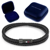 Bransolety męskie - Tommy Hilfiger Bransoletka męska czarny naszyjnik wisiorek prezent skórzana - miniaturka - grafika 1