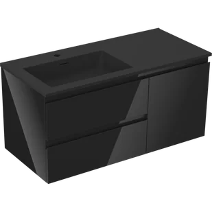 Mexen Orio szafka łazienkowa 100 cm z umywalką Otis lewą, 2S, 1D, czarna połysk/czarna mat - 91A13-10047-3-BBFFF70-W18L71 - Szafki łazienkowe - miniaturka - grafika 1