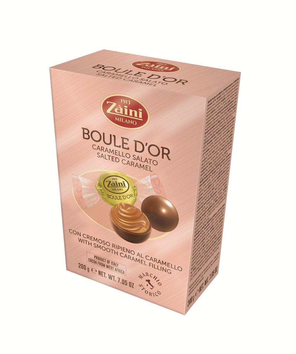 ZAINI CZEKOLADOWE NADZIEWANE PRALINY-KULKI BOULE D’OR CARAMELLO SALATO 200G BOX NA PREZENT