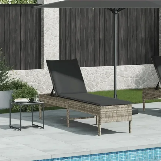 vidaXL Leżak z poduszką Jasnoszary 55x200x44cm Polirattan