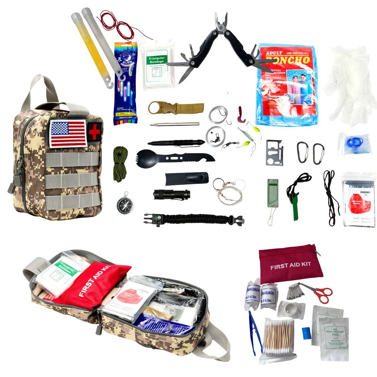 Plecak SOS Survival + Apteczka Taktyczna Zestaw Przetrwania 45w1 Kamuflaż