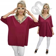 Bluzki damskie - ELEGANCKA TUNIKA WĘŻOWY POŁYSK luźna bluzka bawełna serek 50 52 5XL 3105 - miniaturka - grafika 1