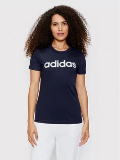 Koszulki i topy damskie - Adidas T-Shirt Loungewear Essentials Logo H07833 Granatowy Slim Fit - grafika 1