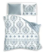 Pościel - Faro Pościel satynowa 160x200 Pure Sateen 013 biała niebieska ornamenty z jedną poszewką - miniaturka - grafika 1