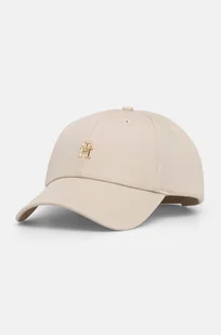 Tommy Hilfiger czapka z daszkiem bawełniana kolor beżowy z aplikacją AW0AW16367 - Czapki damskie - miniaturka - grafika 1