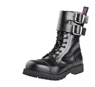 Botki męskie - glany NEVERMIND - CZARNE (10 dziurek + opinacze) polerowane-43 - miniaturka - grafika 1