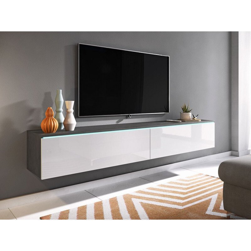 Szafka pod telewizor z oświetleniem LED 180 cm WILLA D – matera/biały połysk